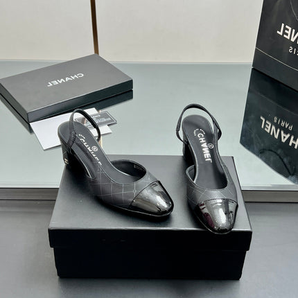 CC SLINGBACK 25S 65 MM IN BLACK LAMBSKIN WITH CHECK PATTERN