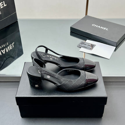 CC SLINGBACK 25S 65 MM IN BLACK LAMBSKIN WITH CHECK PATTERN