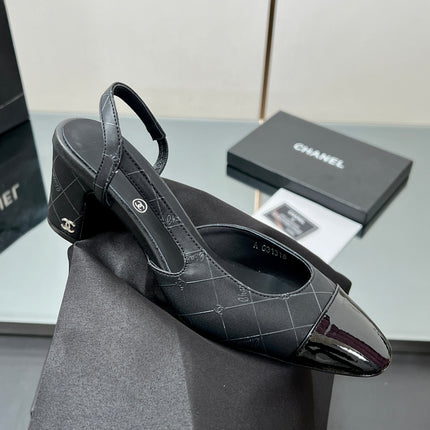CC SLINGBACK 25S 65 MM IN BLACK LAMBSKIN WITH CHECK PATTERN