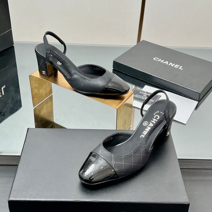 CC SLINGBACK 25S 65 MM IN BLACK LAMBSKIN WITH CHECK PATTERN