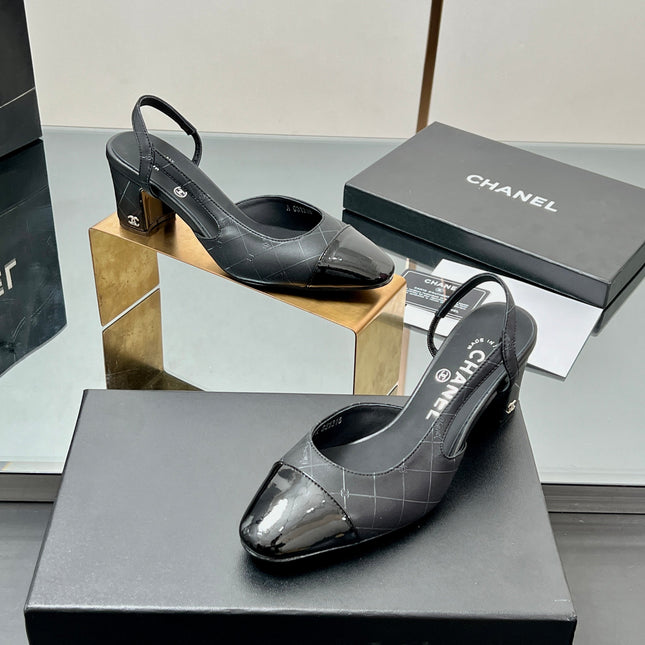 CC SLINGBACK 25S 65 MM IN BLACK LAMBSKIN WITH CHECK PATTERN