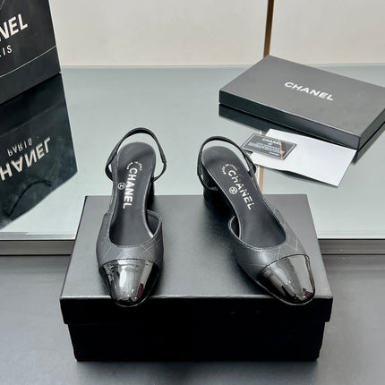 CC SLINGBACK 25S 65 MM IN BLACK LAMBSKIN WITH CHECK PATTERN