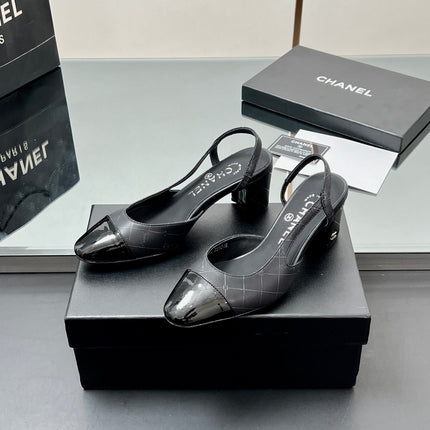 CC SLINGBACK 25S 65 MM IN BLACK LAMBSKIN WITH CHECK PATTERN