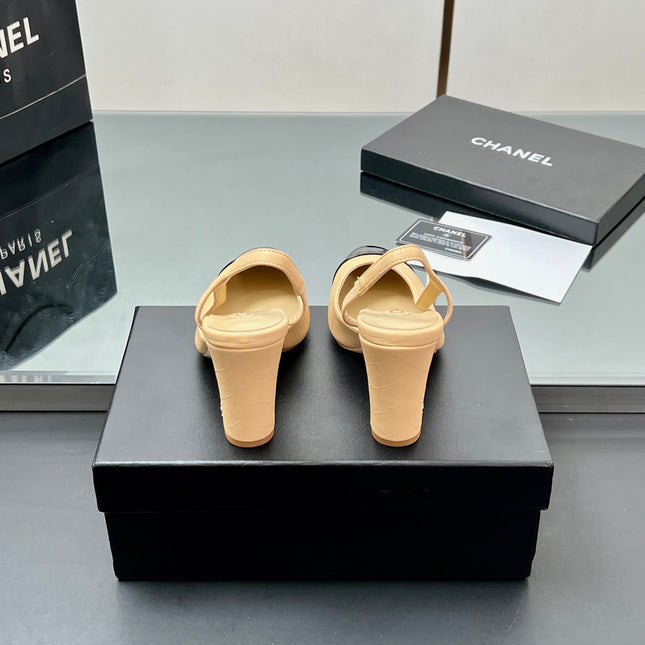 CC SLINGBACK 25S 90 MM IN BEIGE LAMBSKIN AND BLACK GLOSSY LEATHER WITH CHECK PATTERN