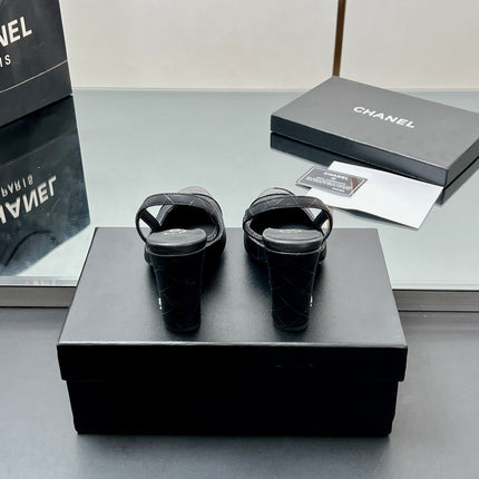 CC SLINGBACK 25S 90 MM IN BLACK LAMBSKIN WITH CHECK PATTERN