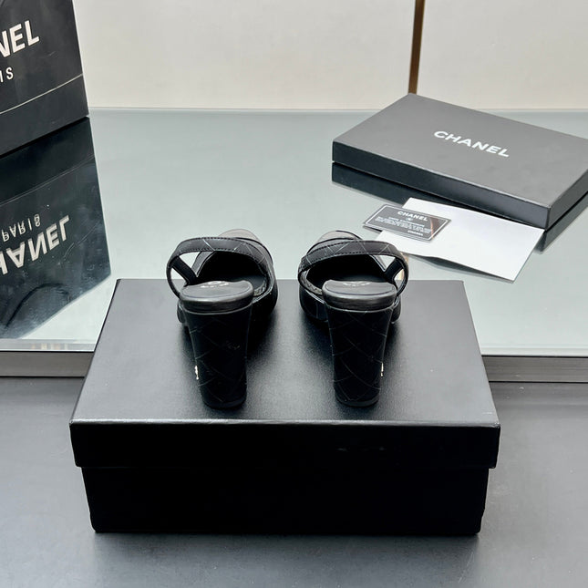 CC SLINGBACK 25S 90 MM IN BLACK LAMBSKIN WITH CHECK PATTERN