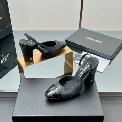 CC SLINGBACK 25S 90 MM IN BLACK LAMBSKIN WITH CHECK PATTERN