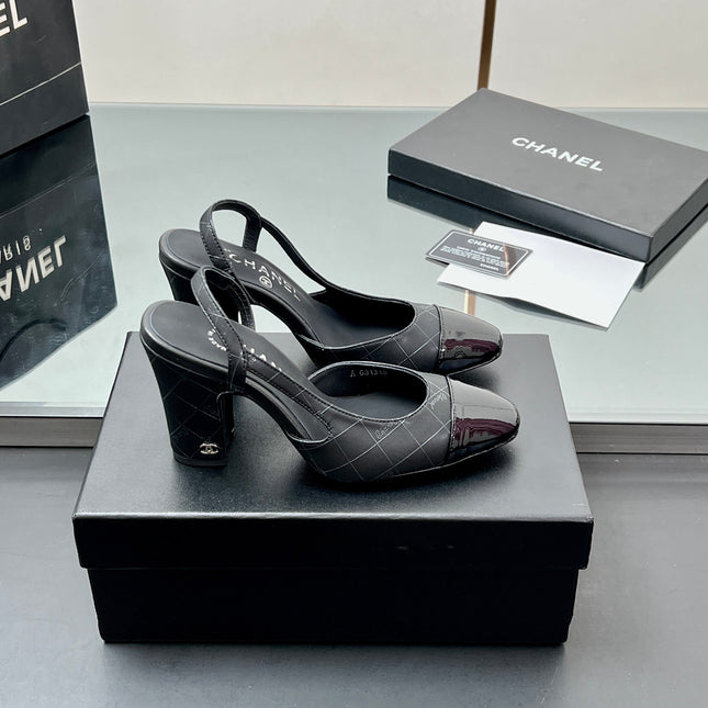 CC SLINGBACK 25S 90 MM IN BLACK LAMBSKIN WITH CHECK PATTERN