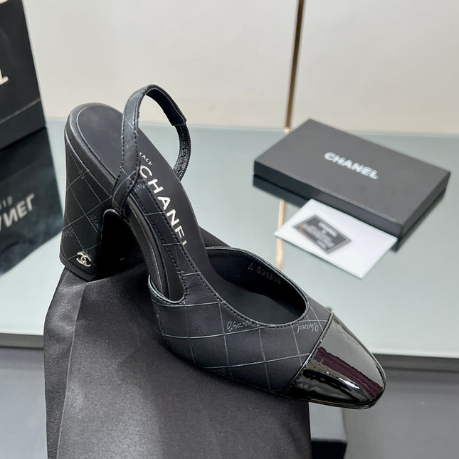 CC SLINGBACK 25S 90 MM IN BLACK LAMBSKIN WITH CHECK PATTERN