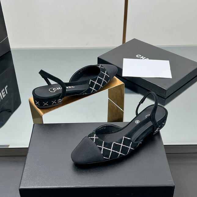 CC SLINGBACK 25S 25 MM IN BLACK SUEDE AND CRYSTALS