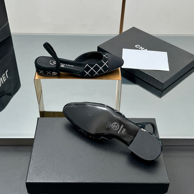 CC SLINGBACK 25S 25 MM IN BLACK SUEDE AND CRYSTALS