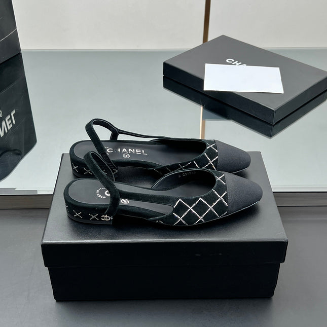 CC SLINGBACK 25S 25 MM IN BLACK SUEDE AND CRYSTALS