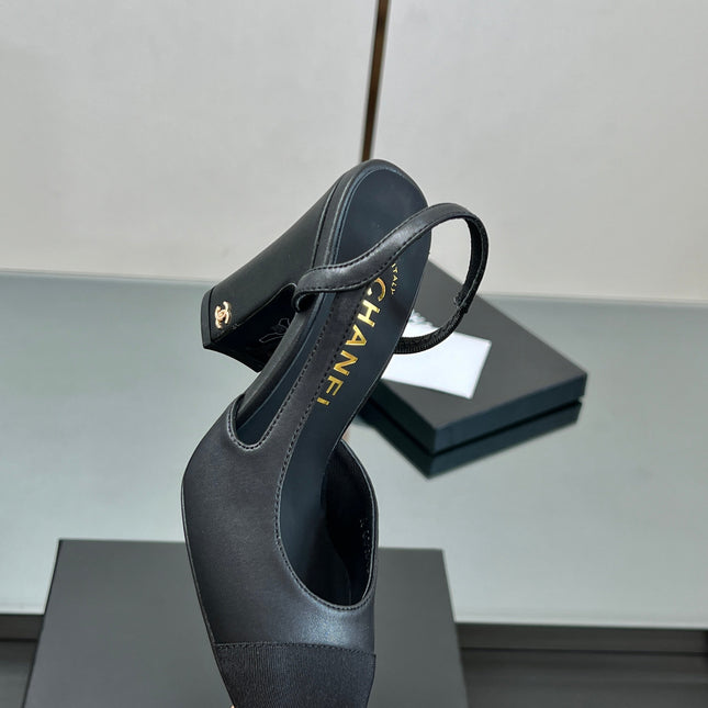 CC HIGH SLINGBACK 25S 90 MM IN BLACK FABRIC MIX LAMBSKIN