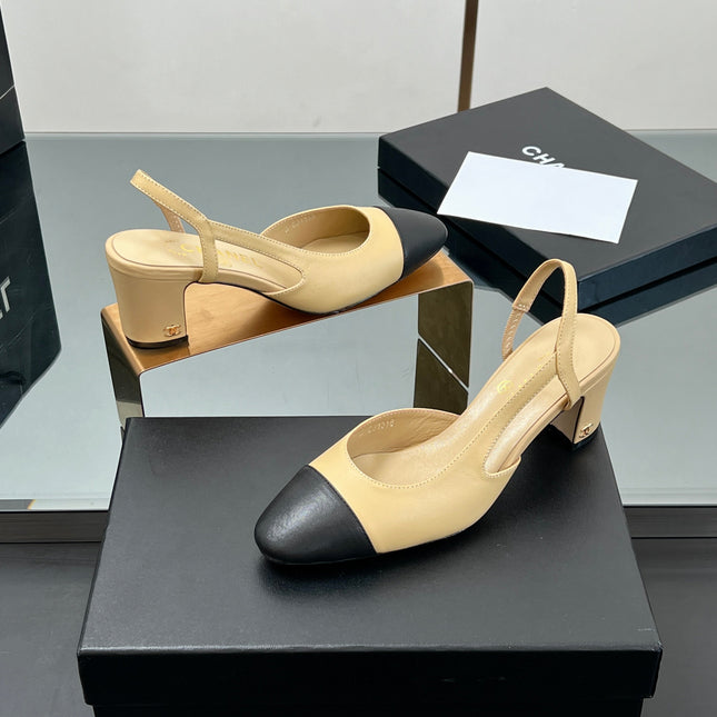 CC HIGH SLINGBACK 25S 65 MM IN BLACK MIX BEIGE LAMBSKIN