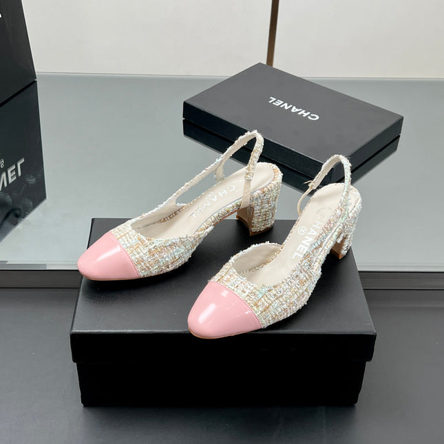 CC SLINGBACK 25S 65 MM IN PINK LAMBSKIN MIX TWEED