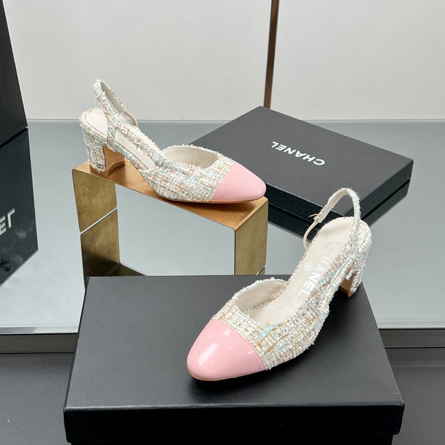 CC SLINGBACK 25S 65 MM IN PINK LAMBSKIN MIX TWEED