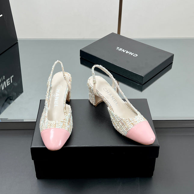 CC SLINGBACK 25S 65 MM IN PINK LAMBSKIN MIX TWEED