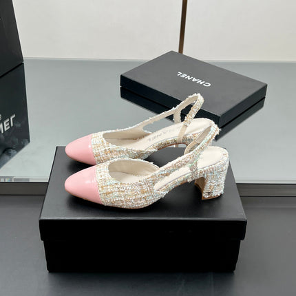 CC SLINGBACK 25S 65 MM IN PINK LAMBSKIN MIX TWEED