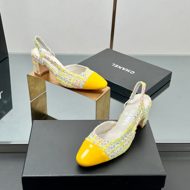 CC SLINGBACK 25S 65 MM IN YELLOW LAMBSKIN MIX TWEED