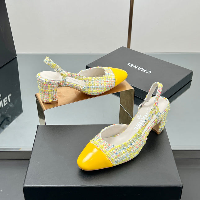 CC SLINGBACK 25S 65 MM IN YELLOW LAMBSKIN MIX TWEED