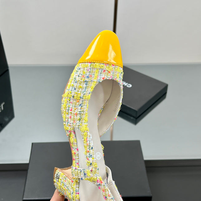 CC SLINGBACK 25S 65 MM IN YELLOW LAMBSKIN MIX TWEED