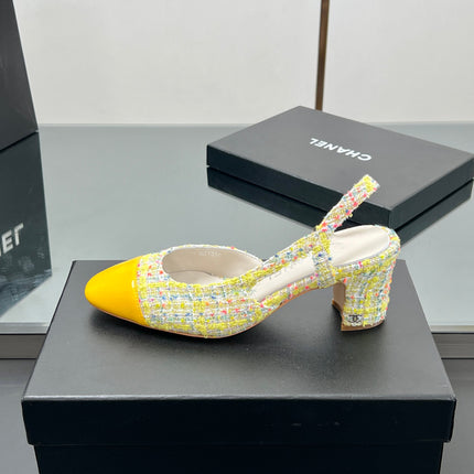 CC SLINGBACK 25S 65 MM IN YELLOW LAMBSKIN MIX TWEED