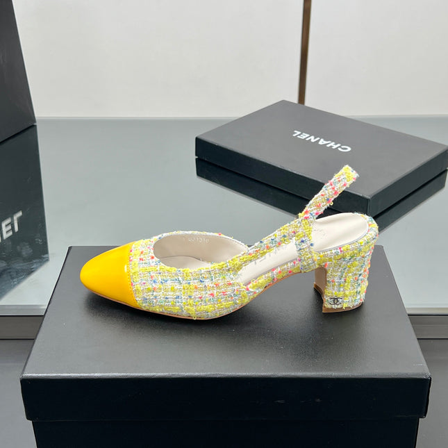 CC SLINGBACK 25S 65 MM IN YELLOW LAMBSKIN MIX TWEED