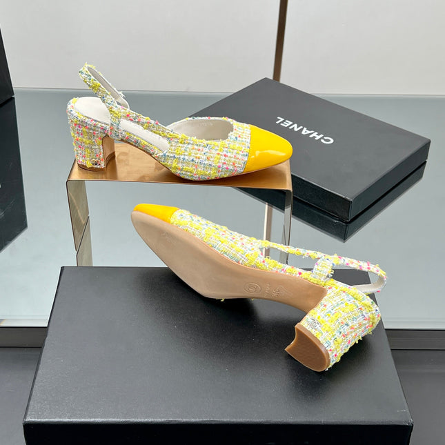 CC SLINGBACK 25S 65 MM IN YELLOW LAMBSKIN MIX TWEED