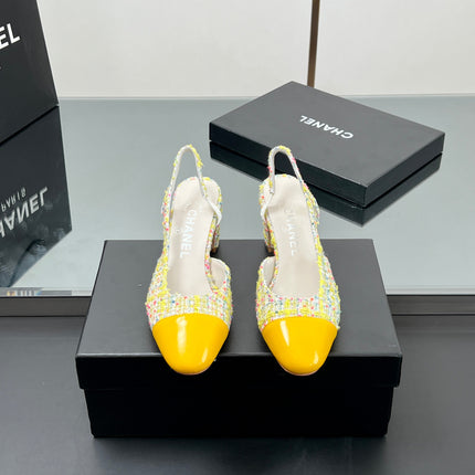 CC SLINGBACK 25S 65 MM IN YELLOW LAMBSKIN MIX TWEED