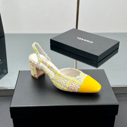 CC SLINGBACK 25S 65 MM IN YELLOW LAMBSKIN MIX TWEED