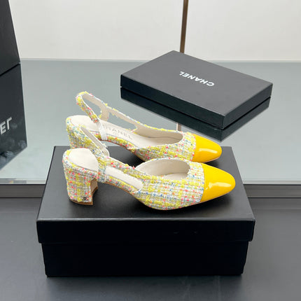 CC SLINGBACK 25S 65 MM IN YELLOW LAMBSKIN MIX TWEED