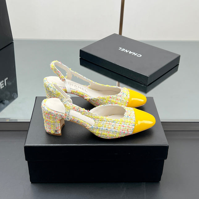 CC SLINGBACK 25S 65 MM IN YELLOW LAMBSKIN MIX TWEED