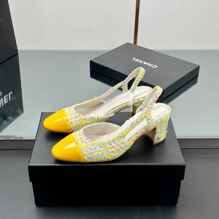 CC SLINGBACK 25S 65 MM IN YELLOW LAMBSKIN MIX TWEED