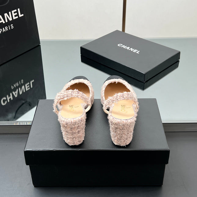 CC HIGH SLINGBACK 25S 65 MM IN PINK TWEED MIX BLACK FABRIC