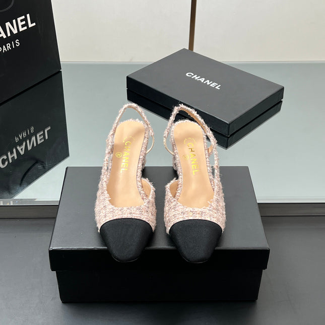 CC HIGH SLINGBACK 25S 65 MM IN PINK TWEED MIX BLACK FABRIC