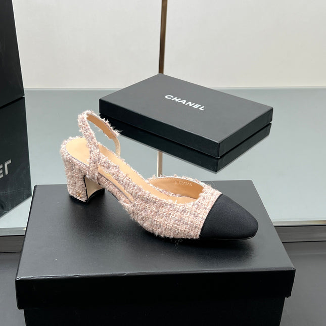 CC HIGH SLINGBACK 25S 65 MM IN PINK TWEED MIX BLACK FABRIC