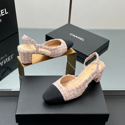 CC HIGH SLINGBACK 25S 65 MM IN PINK TWEED MIX BLACK FABRIC