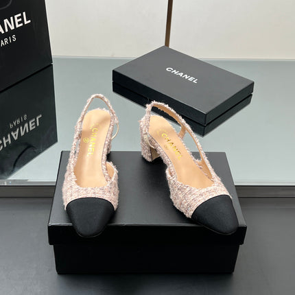 CC HIGH SLINGBACK 25S 65 MM IN PINK TWEED MIX BLACK FABRIC