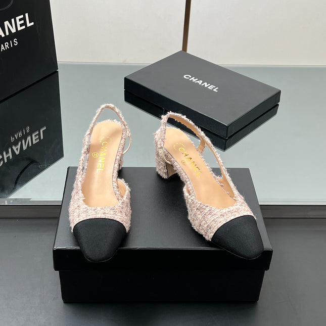 CC HIGH SLINGBACK 25S 65 MM IN PINK TWEED MIX BLACK FABRIC