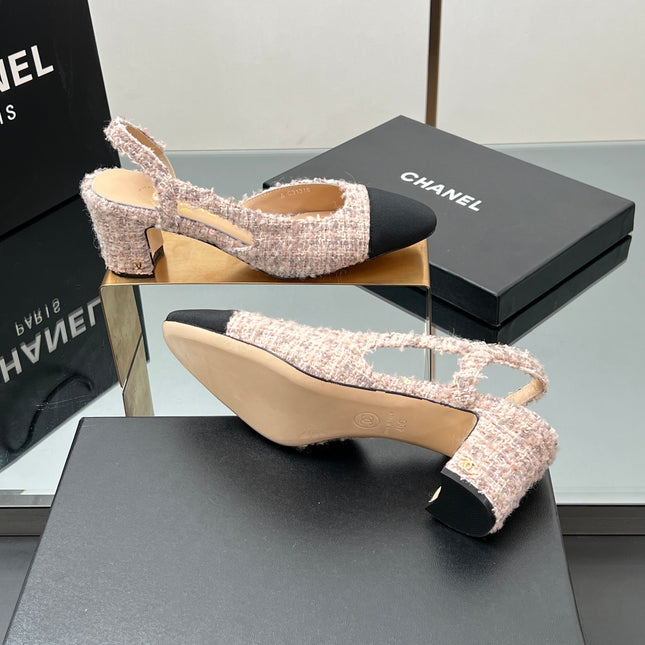 CC HIGH SLINGBACK 25S 65 MM IN PINK TWEED MIX BLACK FABRIC