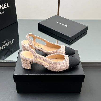 CC HIGH SLINGBACK 25S 65 MM IN PINK TWEED MIX BLACK FABRIC