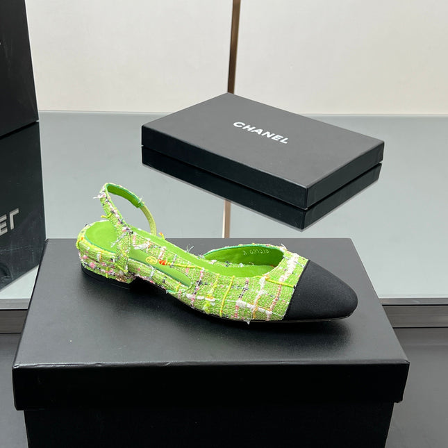 CC SLINGBACK 25S 25 MM IN GREEN FABRIC MIX TWEED