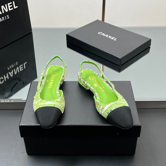 CC SLINGBACK 25S 25 MM IN GREEN FABRIC MIX TWEED