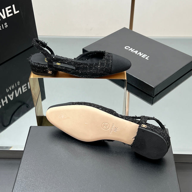 CC SLINGBACK 25S IN BLACK FABRIC AND TWEED SEQUINED