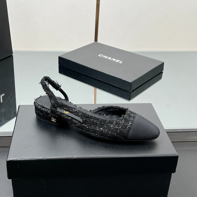 CC SLINGBACK 25S IN BLACK FABRIC AND TWEED SEQUINED