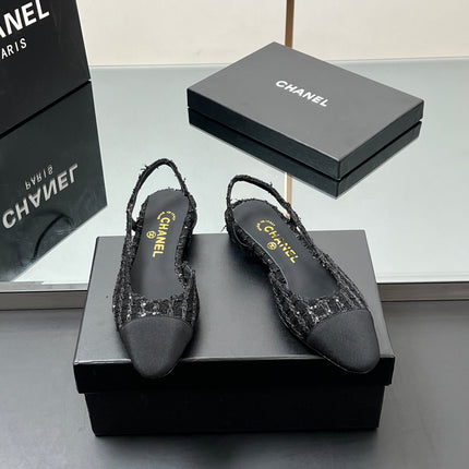 CC SLINGBACK 25S IN BLACK FABRIC AND TWEED SEQUINED