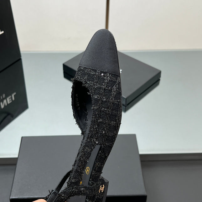 CC SLINGBACK 25S IN BLACK FABRIC AND TWEED SEQUINED