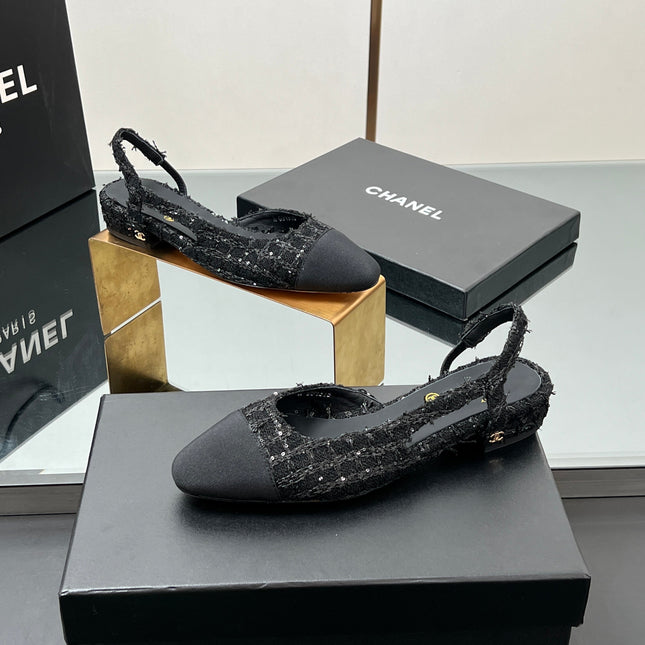 CC SLINGBACK 25S IN BLACK FABRIC AND TWEED SEQUINED