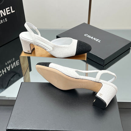 CC SLINGBACK 25S 65 MM IN WHITE AND BLACK TWEED