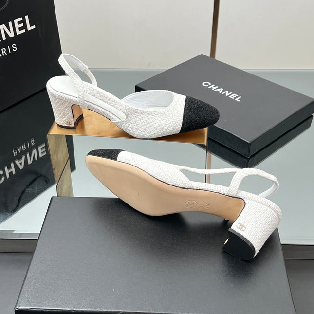 CC SLINGBACK 25S 65 MM IN WHITE AND BLACK TWEED